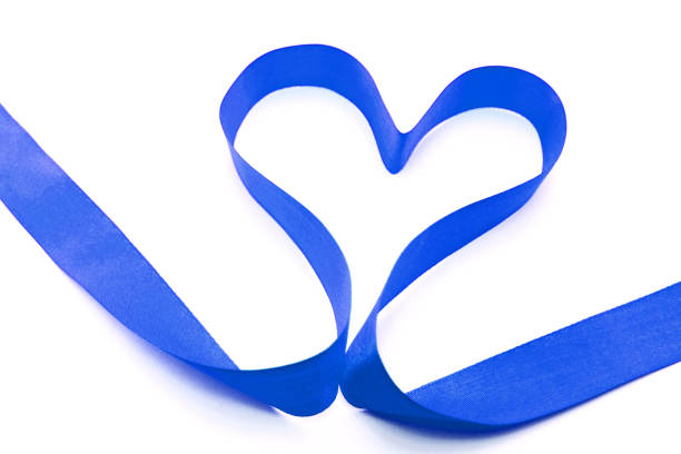 istock Blue heart shaped ribbon on white background 1413995362