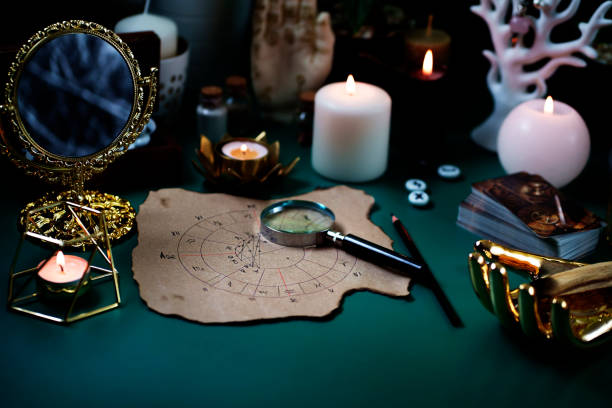istock Winter prediction and magic rituals, Tarot cards. Magical concept 1413996127
