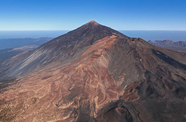 aerial view of mount teide, tenerife, canary islands, spain - clear sky spain tenerife canary islands imagens e fotografias de stock