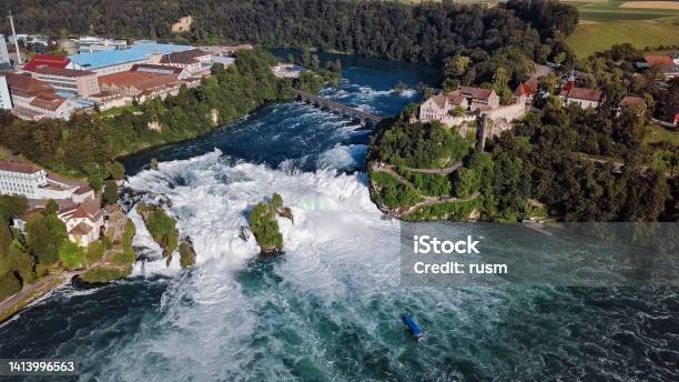 Aerial Panorama Of Rhine Falls The Largest Waterfall In Switzerland And Europe Stock Photo - Download Image Now