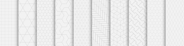 ilustrações de stock, clip art, desenhos animados e ícones de collection of seamless geometric ornamental vector patterns. elegant repeatable oriental backgrounds. symmetric endless white and gray textures. ornate minimalistic prints - padrão repetido