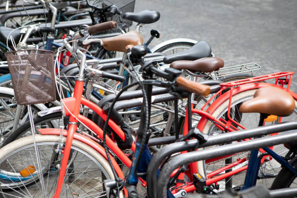 istock Row of bicycles in a Paris back street 1413998736