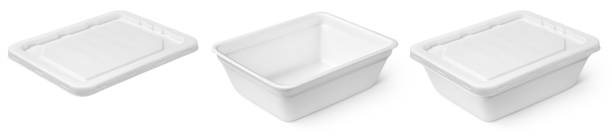 istock empty open and closed white styrofoam food container with plastic lid on white 1413999024