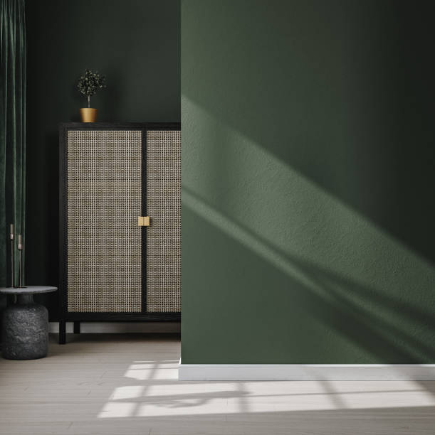 Home mockup, dark green room interior background
