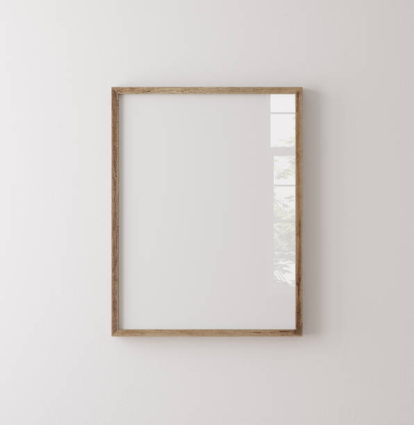 istock Old wooden frame mockup close up on white wall 1414001008