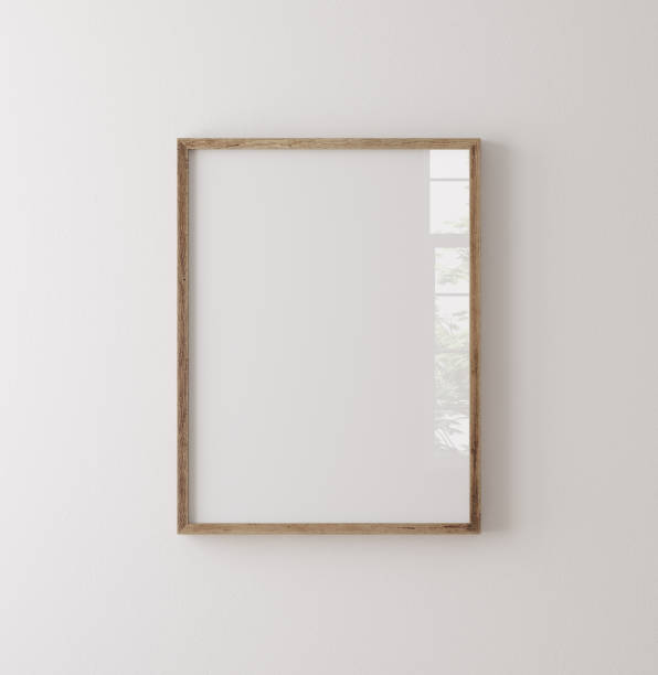 Old wooden frame mockup close up on white wall stock photo