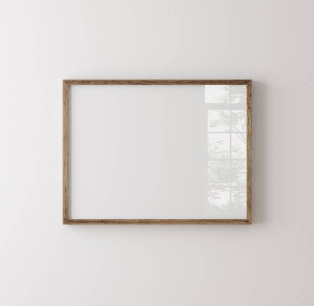 istock Old wooden frame mockup close up on white wall 1414001009