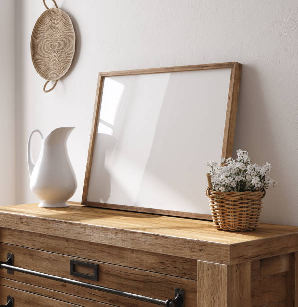 istock Home mockup, frame in farmhouse living room interior 1414001018