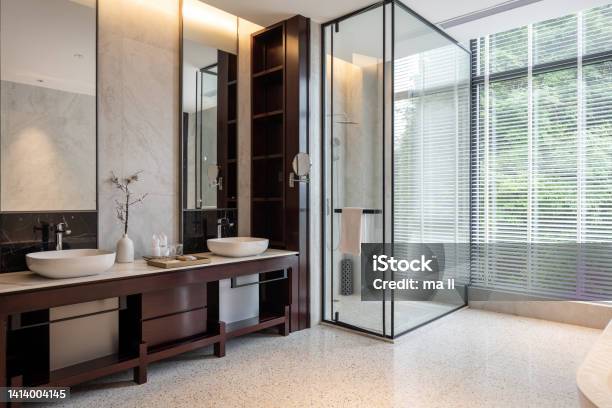 Bathroom In The Villa Stock Photo - Download Image Now - Bathroom, Luxury, Modern