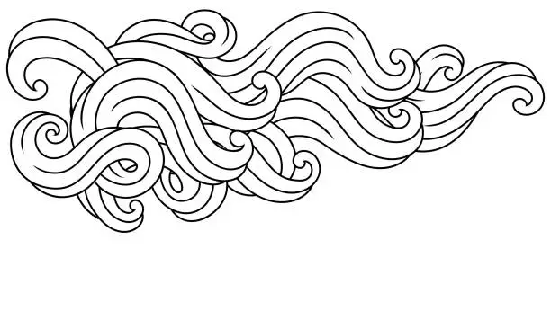Vector illustration of Background with wave line curls. Monochrome stripes black and white texture.