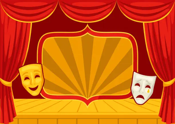 Vector illustration of Background with curtains stage. Illustration for theatrical performance.