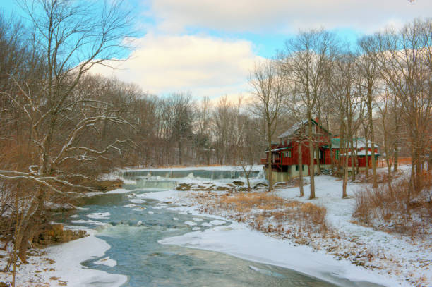 Pipe Creek Waterfall in winter-Cass County, Indiana