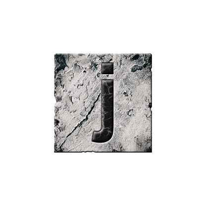 Letter j. Alphabet on stone blocks. Lowercase. Isolated on white background. Education. Design element.