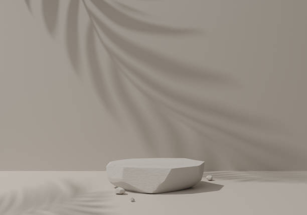 istock Cosmetic round podium or pedestal with leafs shadow background, Abstract product display podium, 3d rendering studio with geometric shapes, Cosmetic product minimal scene with platform 1414012683