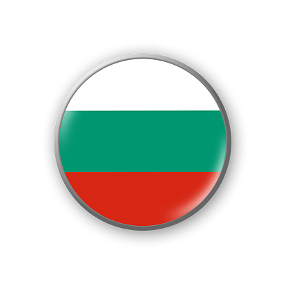 Bulgaria flag. Round badge in the colors of the Bulgaria flag. Isolated on white background. Design element. 3D illustration. Signs and symbols.