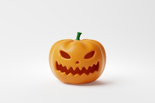 Jack o lantern Halloween symbol pumpkin isolated on white background. 3d rendering