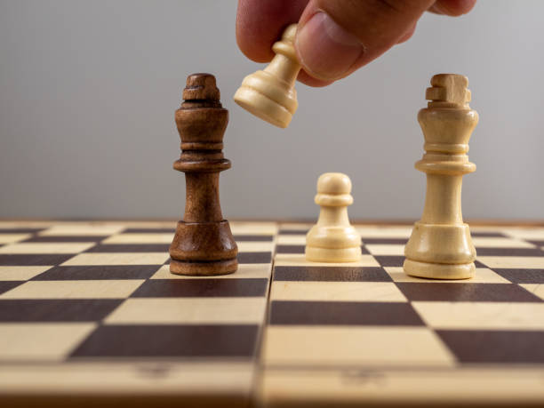istock Board game of chess, old wooden chess, copy space for text. 1414018195