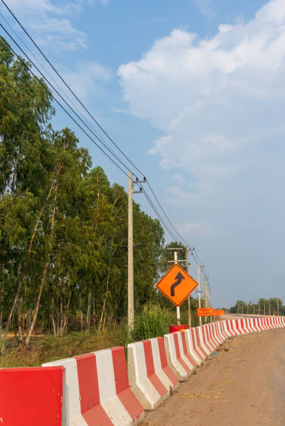 istock road is under construction and there is a road warning sign. 1414018932
