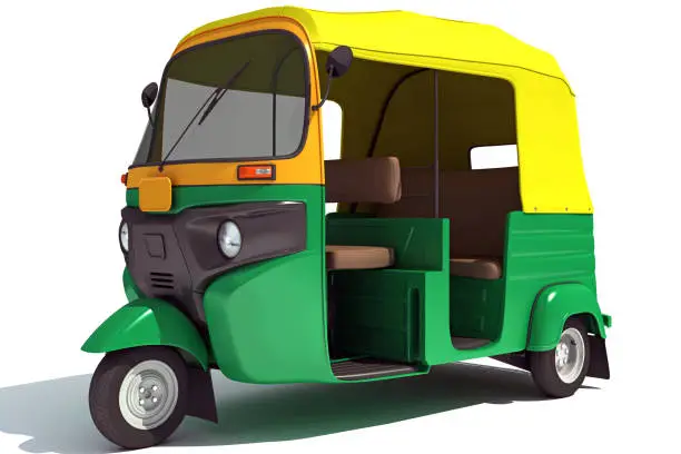 Auto Rickshaw Bajaj TukTuk 3D rendering on white background