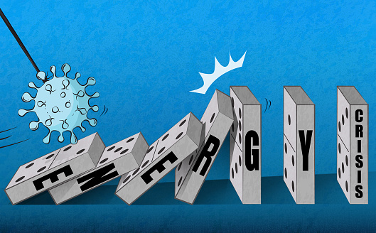 Coronavirus outbreak cause a domino effect on energy crisis. (Used clipping mask)