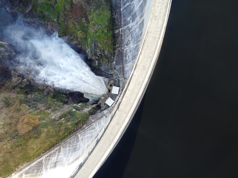 aerial view of a dam evacuating water