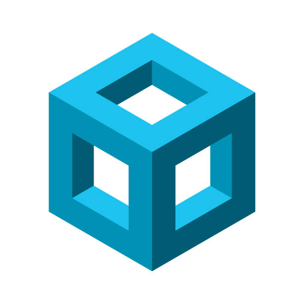 Blue 3D cube frame. Square geometric shape. Construction and architecture industry concept. Isometric cube skeleton logo. Empty building block. Abstract room walls idea. Vector illustration, clip art perimeter formula stock illustrations