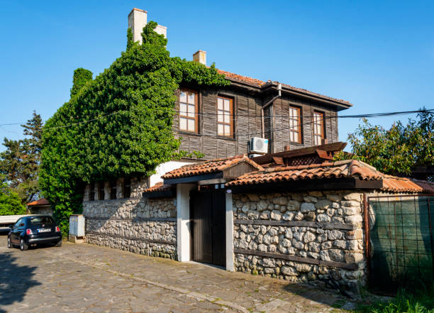 Old traditional house in Pomorie. Pomorie, Bulgaria - May 10 2022: Old traditional house in Pomorie. Bulgaria, Europe. pomorie stock pictures, royalty-free photos & images