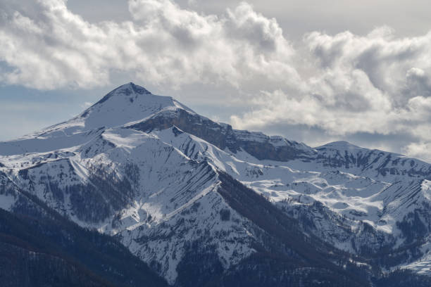 Scenic view of snowcapped mountains, Alpes Maritimes, Isola 2000 Ski resort, France