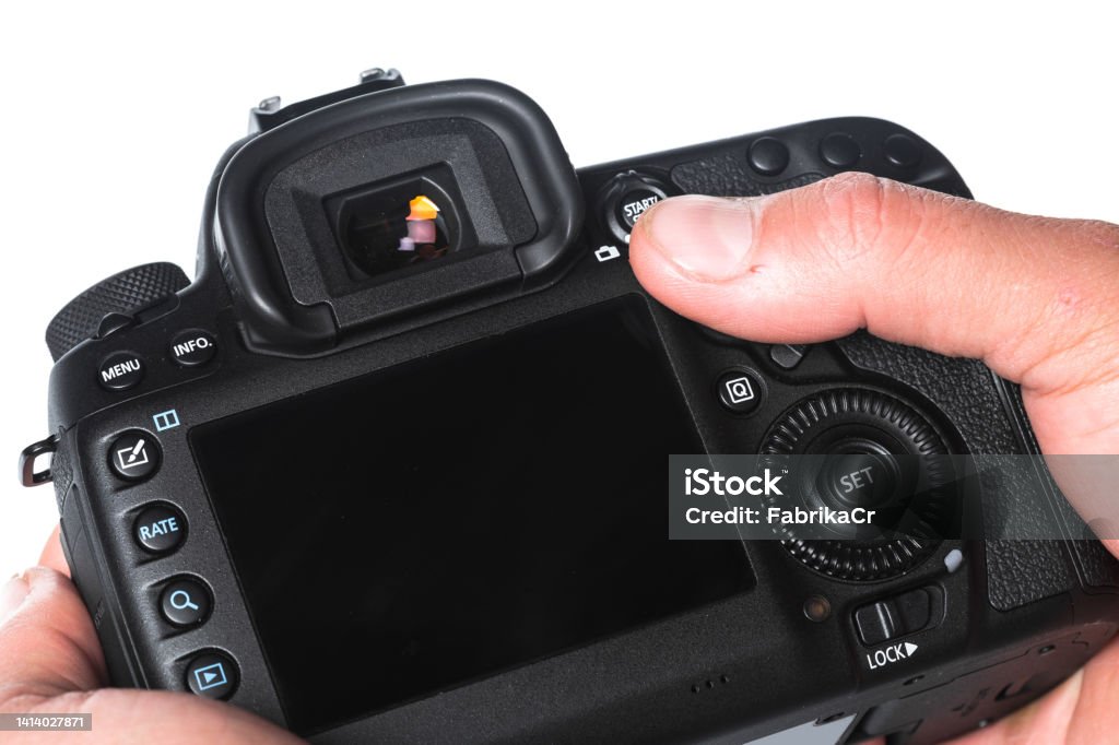 Closeup view of digital camera Photographer Stock Photo