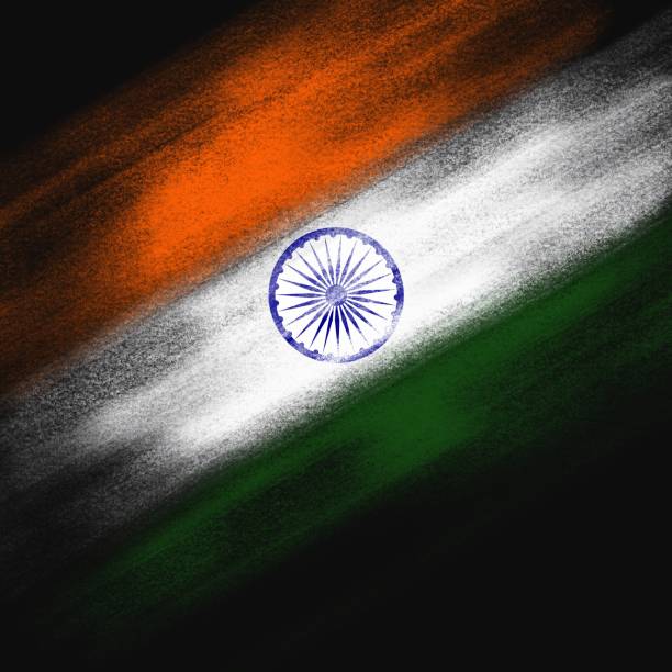 istock Textured dark background of Indian tricolour flag with copy space 1414028231