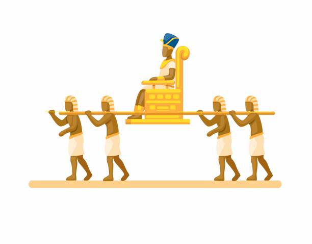 der könig von ägypten wurde von sklaven auf der sänfte getragen. ägypten limousine stuhl traditionelles fahrzeug illustration vektor - pharao stock-grafiken, -clipart, -cartoons und -symbole