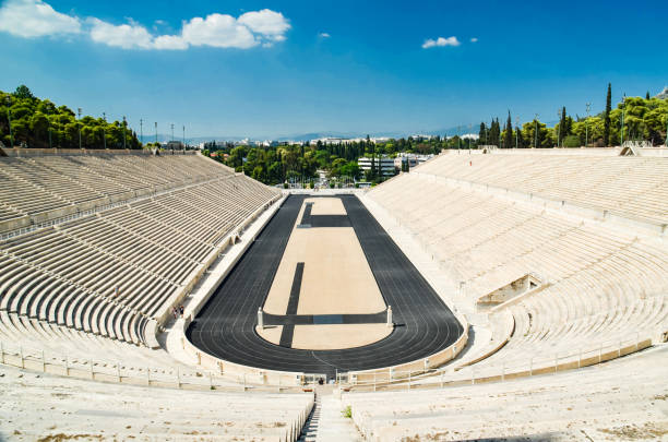 athens panathenaic stadium called kalimarmaro where took place first new  olympic games in 1896 - 1896 imagens e fotografias de stock