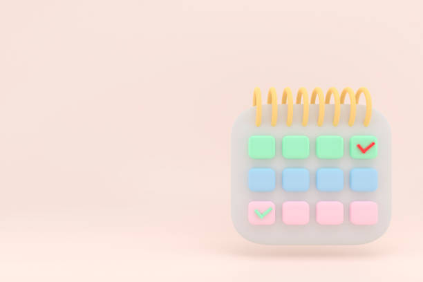 istock 3D Rendering of Agenda element icons calendar and with copy space. 3D render illustration cartoon style. 1414039775