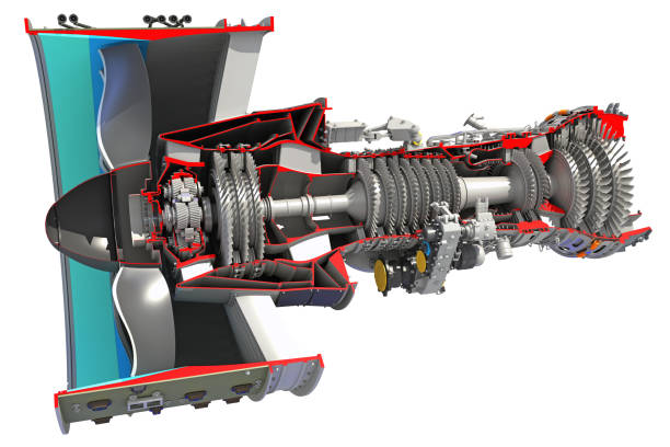 Cutaway Turbofan Aircraft Engine 3D rendering Cutaway Turbofan Aircraft Engine 3D rendering jet intake stock pictures, royalty-free photos & images