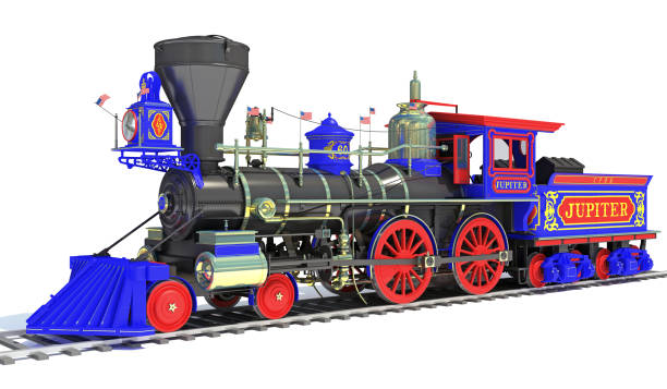 istock Vintage steam old train locomotive 3d rendering on a white background 1414043307