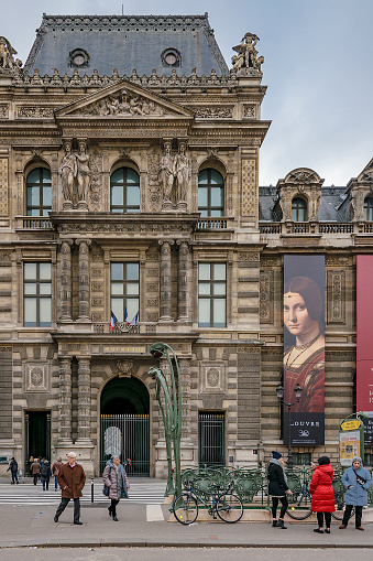 PARIS, FRANCE, JANUARY - 2022 - Exterior view louvre museum building, paris, france