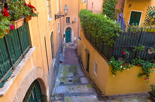 France, French Riviera and Cote D Azur, scenic streets of the old historic Nice city center.