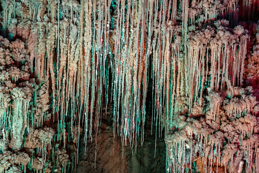 Salt stalactites in an underground salt mine, Slanic, Prahova, Romania
