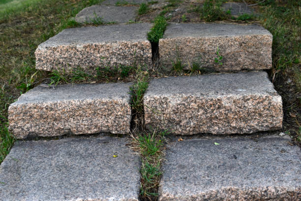 istock A stone path in the park and a granite staircase with steps. Stone steps in the garden. 1414053514