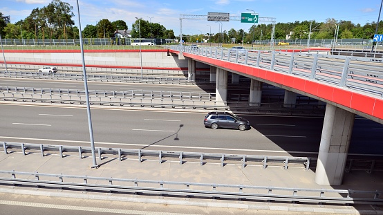 Warsaw, Poland. 1 August 2022. View of cars on the expressway S2, southern bypass of Warsaw in Wawer district.