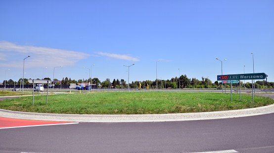 Gorazka, Poland. 1 August 2022. Roundabout at the access road to the southern Warsaw bypass in the Gorazka