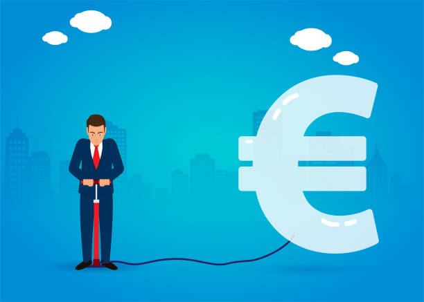 유로 팽창, 인플레이션 - magnification coin equipment european union currency stock illustrations