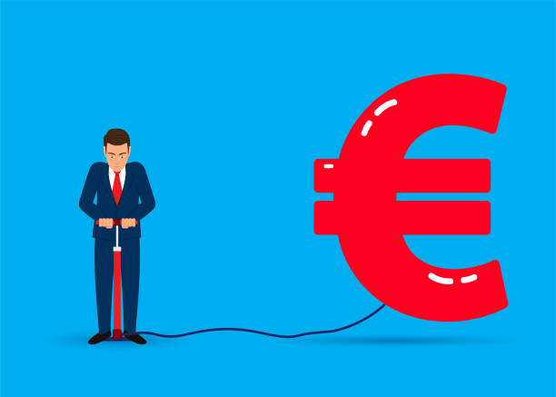 Man inflates the Euro, investment, inflation... Vector illustration in HD very easy to make edits. minimum wage stock illustrations