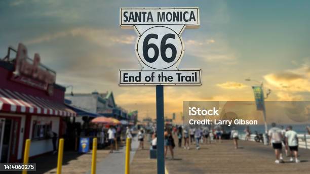 Santa Monica California End Of The Trail Stock Photo - Download Image Now - Santa Monica, Route 66, City Of Los Angeles