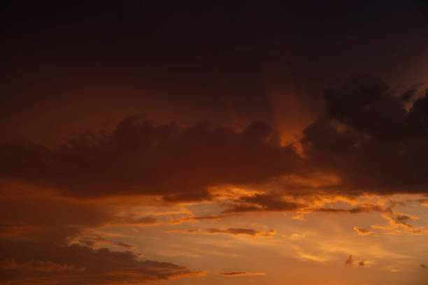 Orange sky at sunset after rain in Kazakhstan.