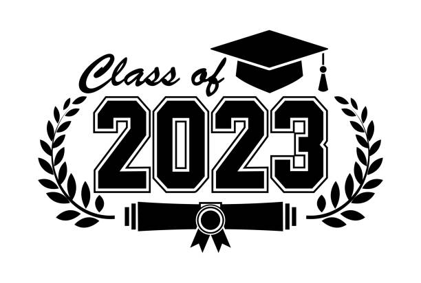 ilustraciones, imágenes clip art, dibujos animados e iconos de stock de logotipo de la clase de posgrado 2023 - graduation