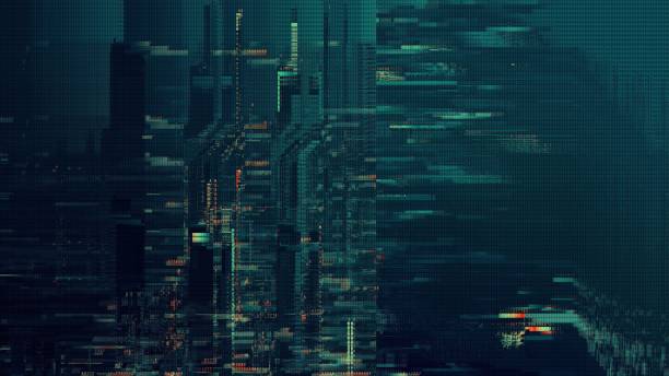 istock Green Red HUD Cyber Glitch Banner Background with Crypto Currency and NFT Encoding Concept 1414062694