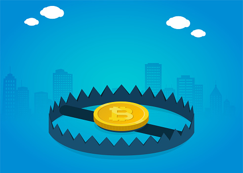 Trapped, bitcoin coin.
Vector illustration in HD very easy to make edits.