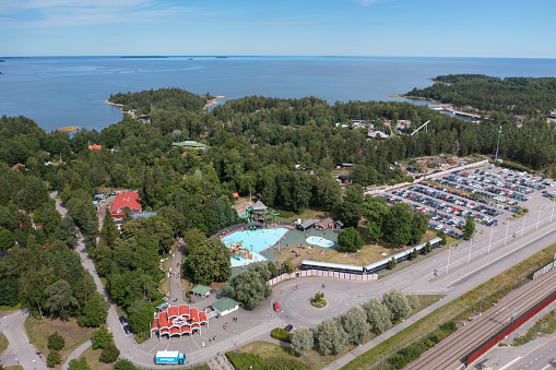 Aerial view of Furuvik amusement park and zoo in Gävle municipality, Sweden.