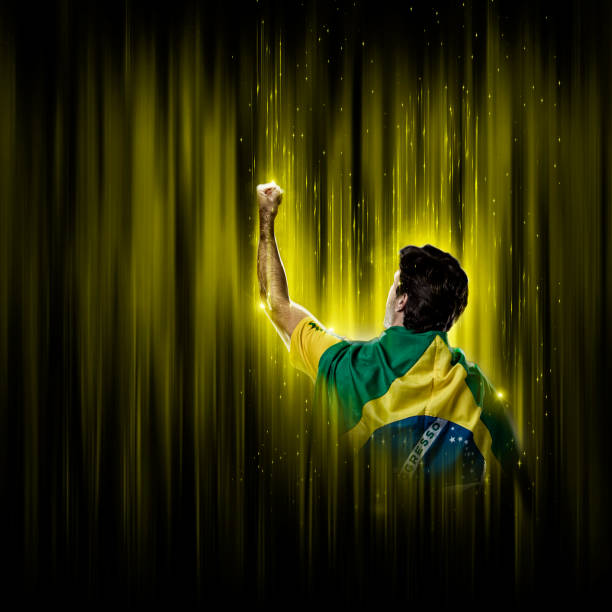 Brazilian soccer player, on a yellow and black background.